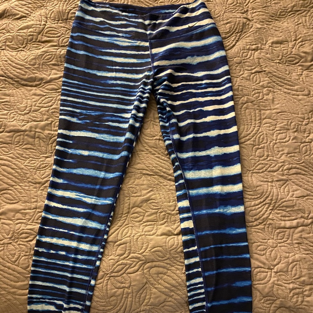 Blue tiger striped bike compression leggings